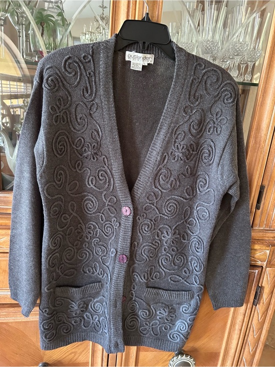 Outlander Sweaters - Outlander Women's Dark Gray Embroidered Button Cardigan
